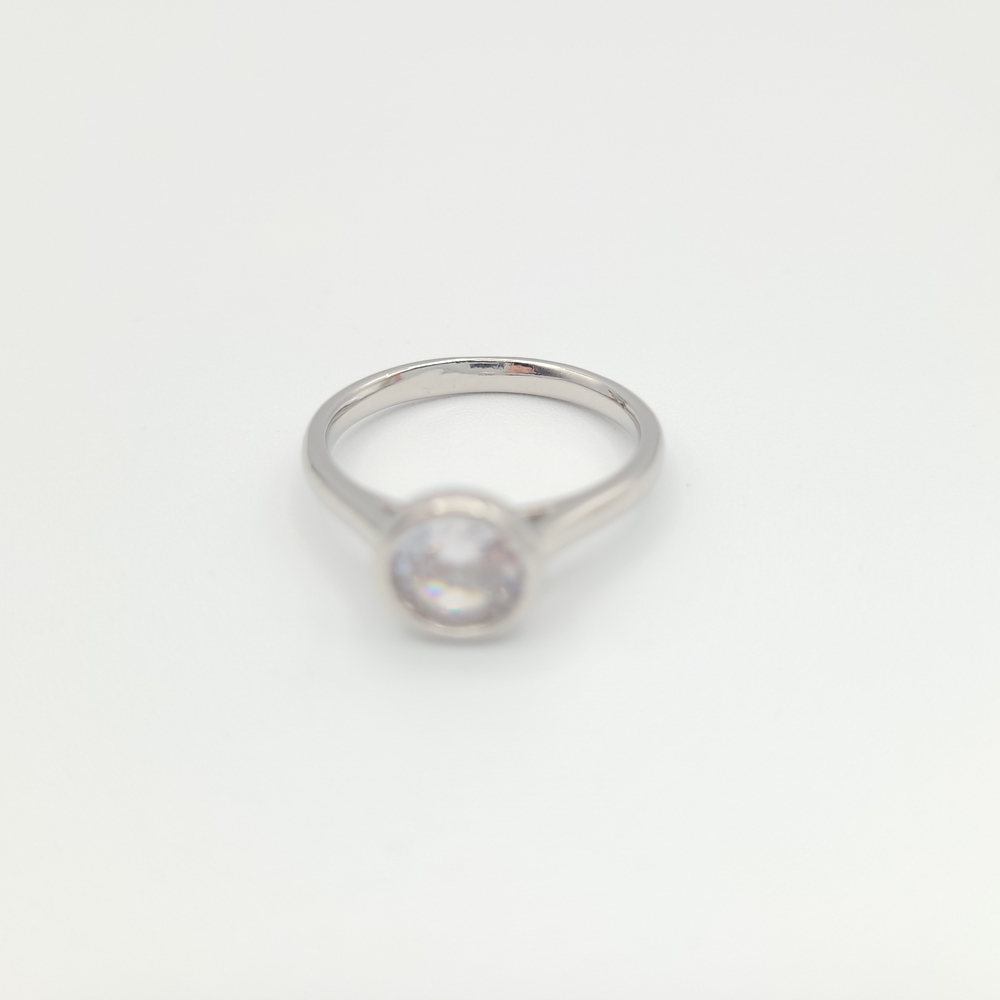 Bezel Set Solitaire CZ Ring | Minimalist Silver Dainty Stackable Ring Size 7 - Picture 10 of 14